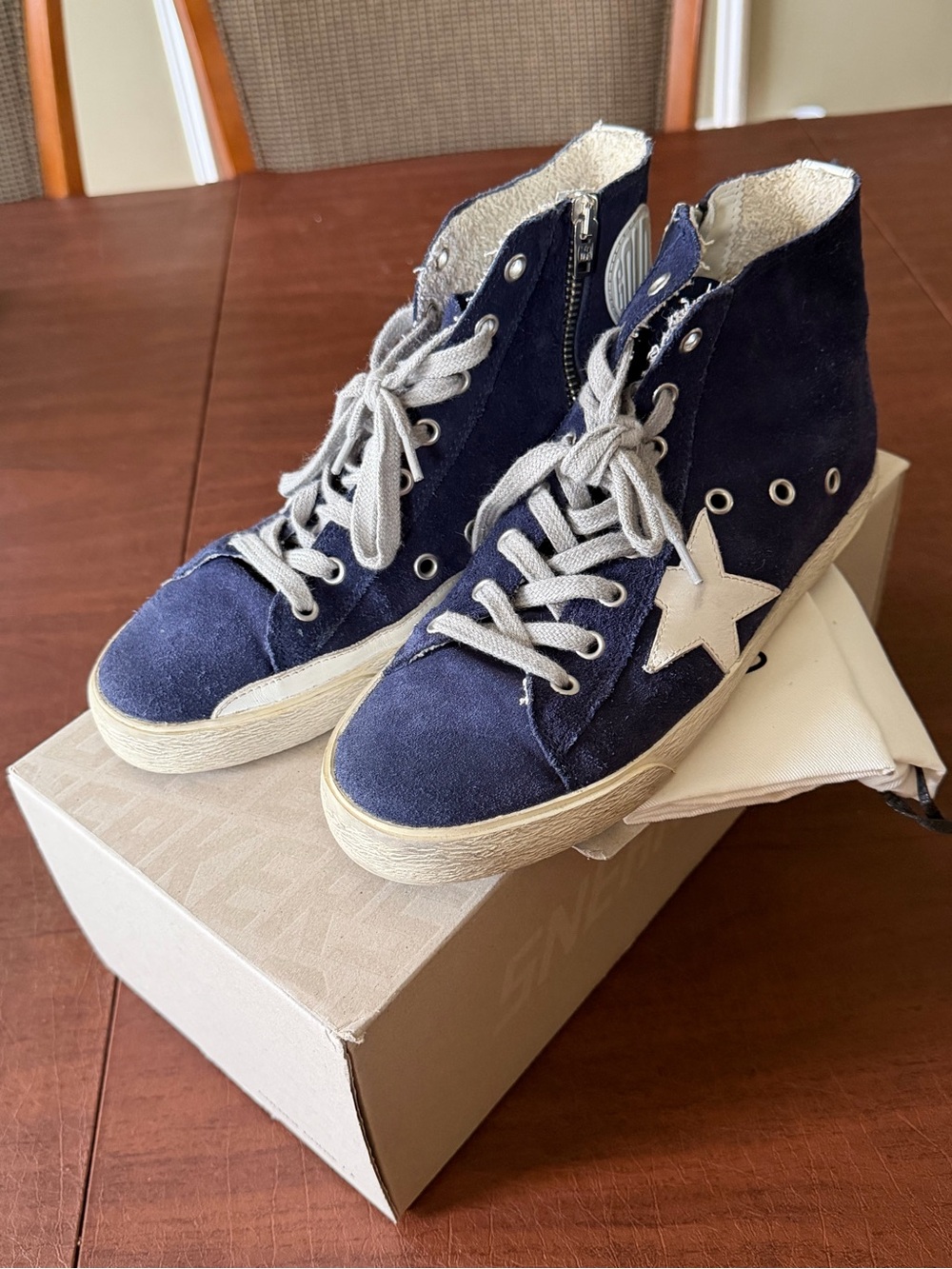 Golden Goose Francy Navy Suede High-Top Sneakers with White Star - Picture 2 of 6